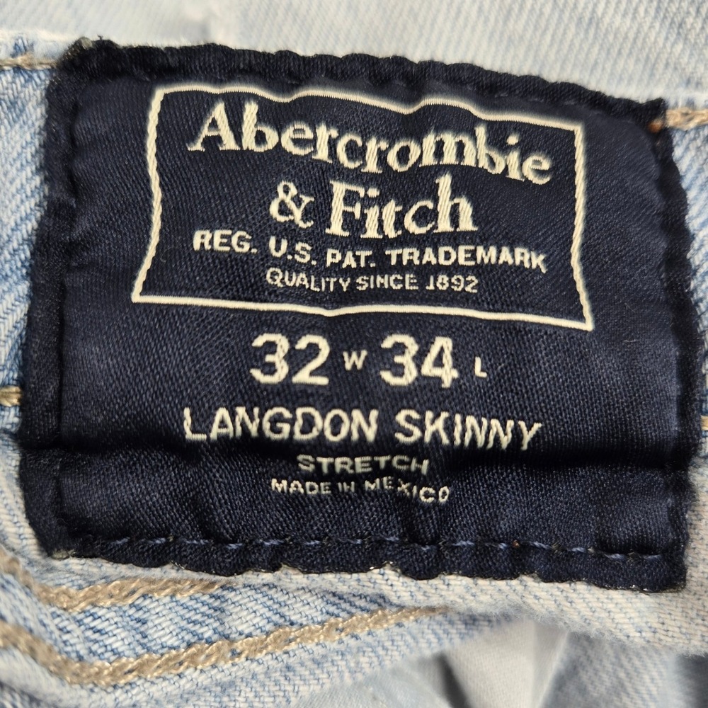 Abercrombie & Fitch Langdon Skinny Jeans Ripped Distressed Lt Wash‎ 30x32 Thrash - Picture 3 of 15